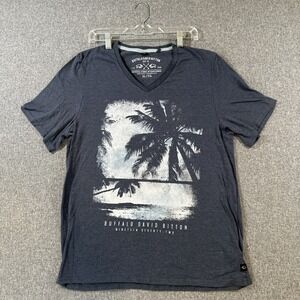 Buffalo David Bitton Palm‎ Tree Graphic T Shirt XL Blue V Neck Casual Tee